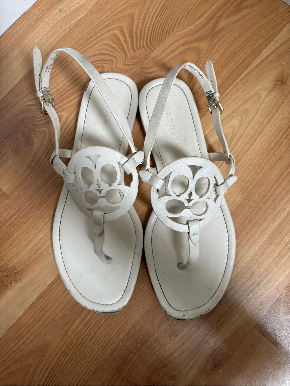 Coach White Logo Thong Sandals with Slingback Strap